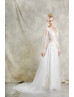 Long Sleeve Ivory Lace Tulle Illusion Buttons Back Wedding Dress